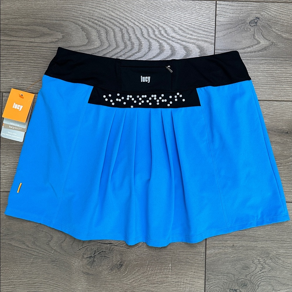 Lucy Tech Pleated Reflective Tennis Running Pocket Skort Black Blue Size XS